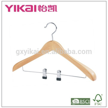 Fancy and best selling wooden coat hanger with metal clips